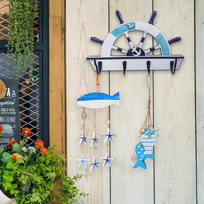 Dog Leash Holder for Wall Mount, Farmhouse Wooden Dog Claw Hooks, Paws Key Rack Accessories for Rustic Home Decor (Nautical)