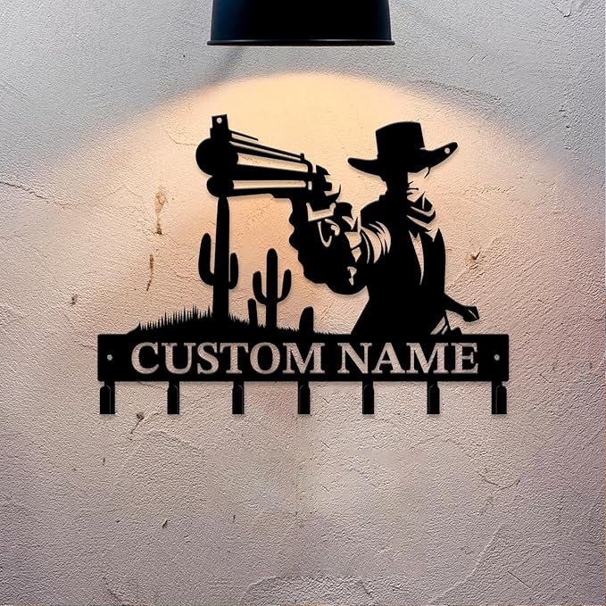 Personalized Custom Name West Cowboy Keys Hooks,Metal Cowboy Art Clothes Keys Hooks,Metal Cowboy Lover Wall Home Storage Decorative Keys Hooks,Key Holder Hooks for Wall (Style H)