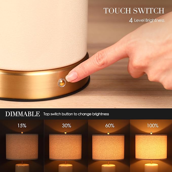 O’Bright Dune - Battery Powered Table Lamp, Rechargeable Cordless Ceramic Lamp, Full-Size 24 Inch Height, 4-Level Dimming, Smart Safety Protection, Type-C Fast Charging, LED Bulb Included, Cream White