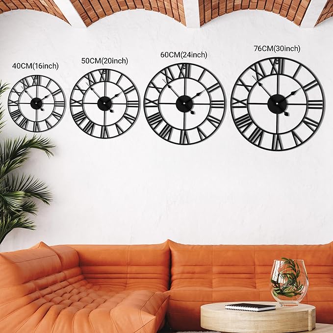 16inch/40cm Wall Clocks Battery Operated,Wall Clocks for Living Room Decor, Bedroom,Office,Bathroom,Silent,Large Wall Clock for Home and Kitchen,Farmhouse (Iron Roman Numerals, 16 inches)