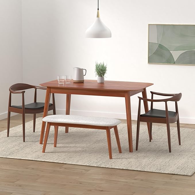 Tomile Upholstered Dining Chair Kennedy Armchair, Mid Century Modern Kitchen & Dining Chairs with PU Leather Cushion Seat, Hans Wegner Elbow Chair for Living Room Bedroom Office (Walnut Color)