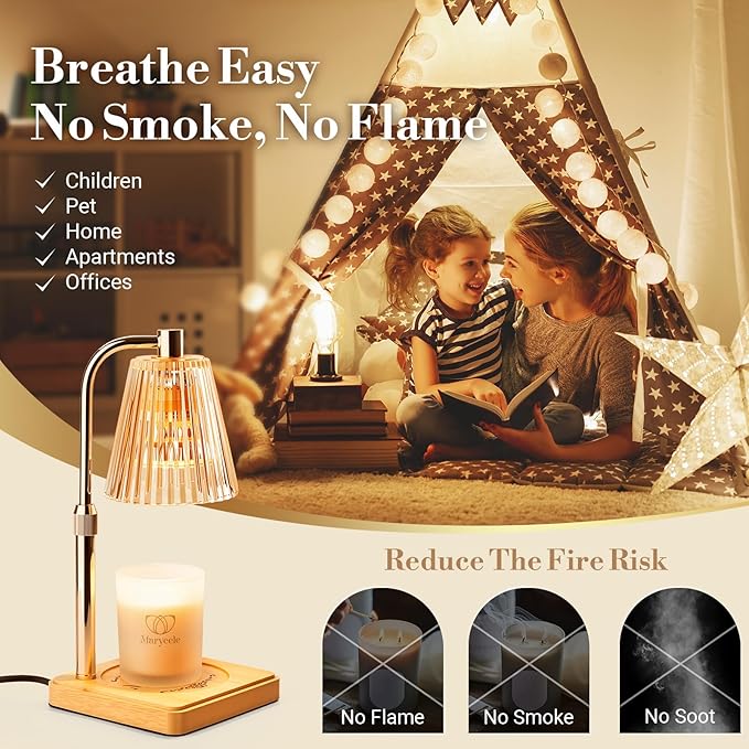 Marycele Candle Warmer Lamp with Timer for Yankee Candles, Adjustable Height Wax Melt Warmer, Birthday Gifts for Mom Women Sister, Vintage Amber Glass Lamp, Thanksgiving Decorations for Home Decor