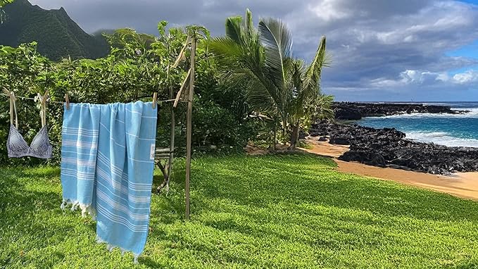 Bazaar Anatolia Turkish Beach Towel – 100% Cotton, Quick Dry, Sand Free Swim Towel for Swimmers, Beach Days – Oversized 71x39 Inches – Stripe Turquoise