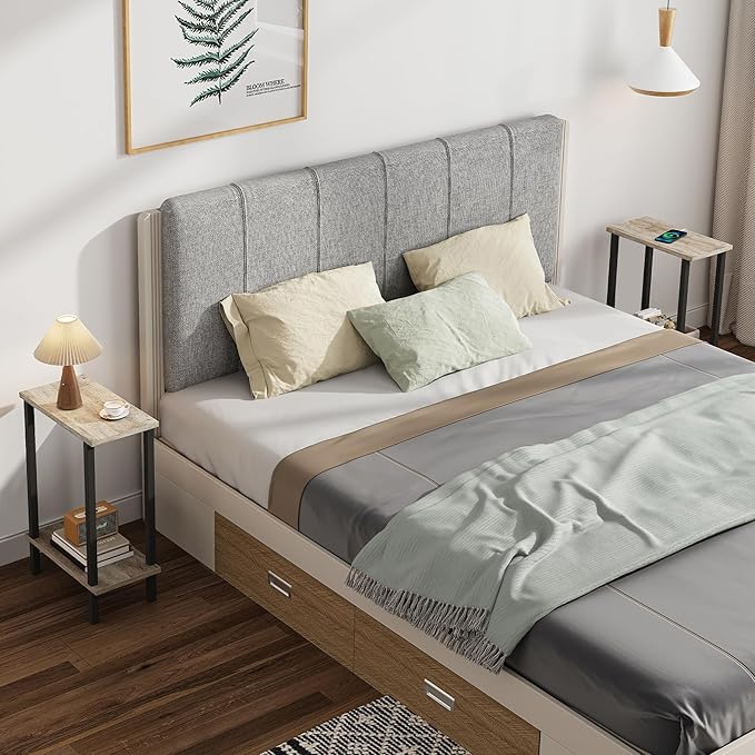 TUTOTAK Small Side Table, Narrow End Table, Set of 2, Skinny Sofa Table, Slim Nightstand, Couch Table, Living Room, Bed Room, Greige TB01BG0622