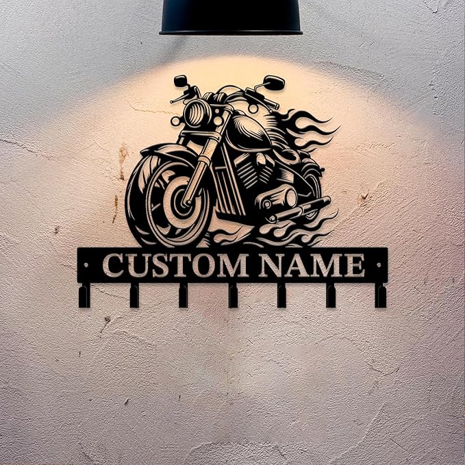 Personalized Custom Name Motorcycle Keys Hooks,Metal Motorcycle Art Clothes Keys Hooks,Metal Motorcycle Lover Wall Home Storage Decorative Keys Hooks,Key Holder Hooks for Wall (Style H)
