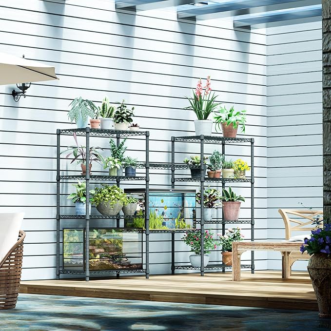 IZEUK 4-Tier Outdoor Metal Storage Shelving Unit, Heavy Duty Wire Rack Organizer with Rust-Resistant and Corrosion-Proof Coating (Grey, 17.7" D x 35.43" W x 59" H)