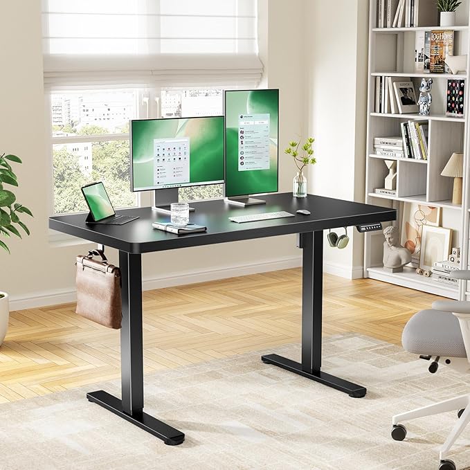 Marsail 55 x 30 Electric Standing Desk with One-Piece Desktop, Sit Stand Desk with Thickened Tabletop, Height Adjustable Stand Up Desk with Cable Management for Home Office(Frame+Desktop, 2 Packages)
