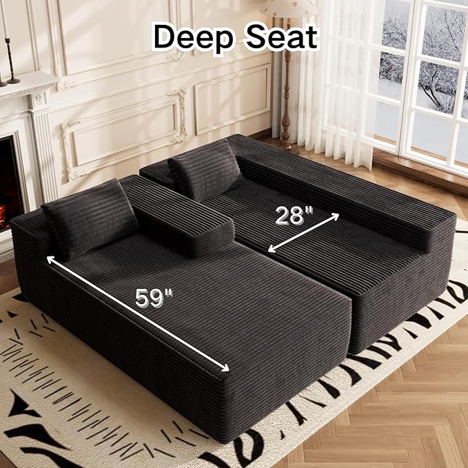105.5" Modular Sectional Sofa L Shape for Bedroom, Modular Cloud Sofa with Deep Seat for Living Room, Upholstered Couches No Assembly Required Black, Left Facing Chaise