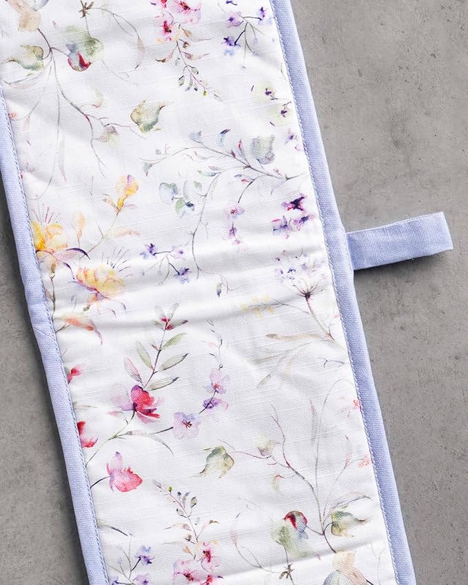 Maison d' Hermine Double Oven Mitts 100% Cotton 7"x35" Double Oven Mitt Heat Resistant BBQ Cooking Gloves with Loop, Baking, Grilling, Home, Kitchen, Handling Hot Pans Spring Summer (Summer Floral)