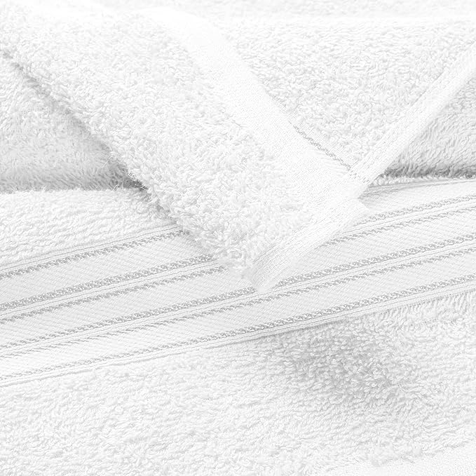 BOUTIQUO 6 Pack Cotton Towel Set, Contains 2 Bath Towels 28x55 inch, 2 Hand Towels 16x24 inch & 2 Wash Coths 12x12 inch, Ideal Everyday use, Ultra Soft Compact & Lightweight - White