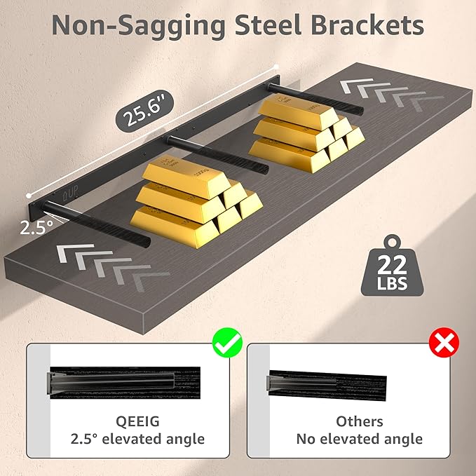 QEEIG 12" Deep Floating Shelves for Wall - 12 x 36 inch Book Shelf Bathroom Bedroom Kitchen Living Room Hanging Bookshelf Farmhouse Set of 3, Black (026-90B3)