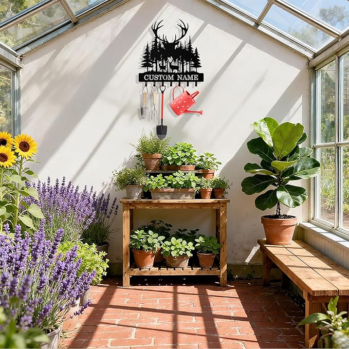 Personalized Deer Forest Key Holder Wall Mount, Custom Metal Keys Hanger for Wall with Name, Custom Key Rack Holder with Hooks for Entryway, Front Door, Hallway, Living Room, Kitchen