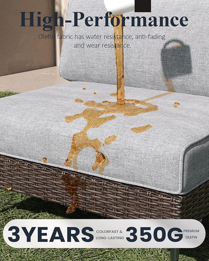 LayinSun 8-Piece Outdoor Modular Wicker Sectional Sofa with Fire Pit Table, Patio Furniture Conversation Set with Deep Seating and Thick Cushions