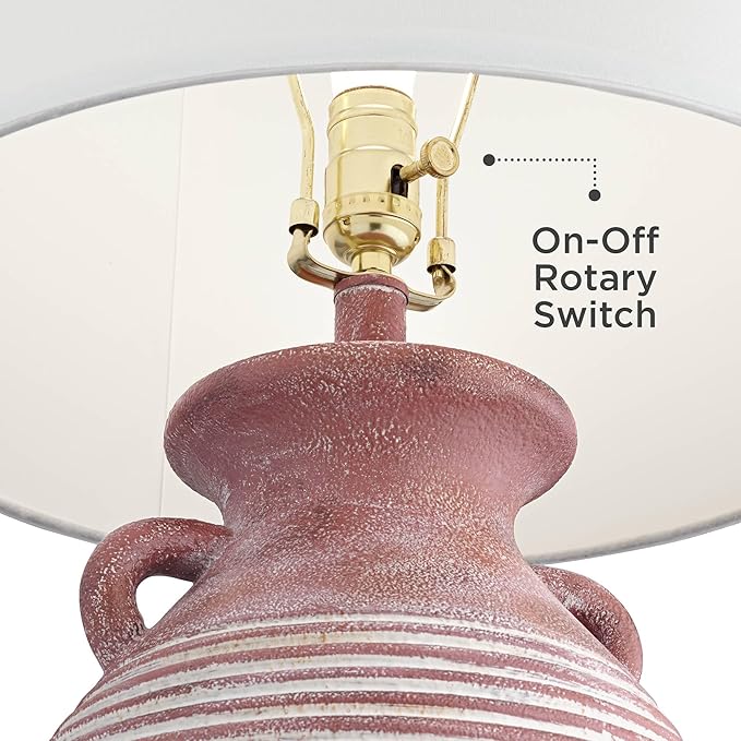 John Timberland Sierra Rustic Southwestern Style Jug Table Lamp 30" Tall Red Brown Sandstone Linen Drum Shade Decor for Living Room Bedroom House Bedside Nightstand Home Office Entryway Reading