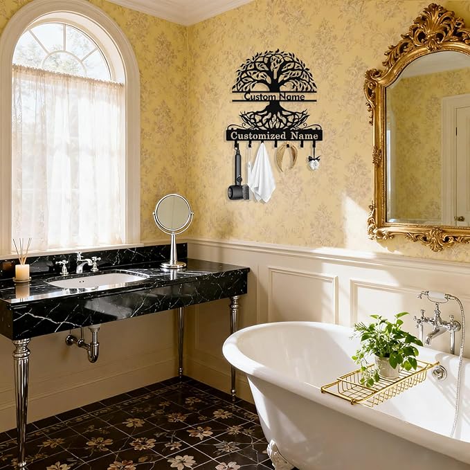 Personalized Tree of Life Key Holder Wall Mount, Custom Metal Key Holder for Wall with Name, Custom Keys Rack Hanger with Hooks for Entryway, Front Door, Hallway, Living Room, Kitchen