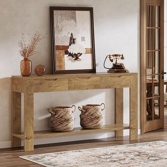 Tribesigns Console Table with 3 Drawers, 67-Inch Long Sofa Table Behind The Couch with Storage Shelf, Narrow Farmhouse Entryway Furniture for Living Room, Hallway, Foyer, Brown