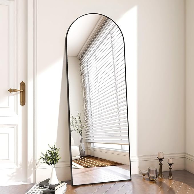 Arched Full Length Mirror, Floor Mirror with Stand, 59"x16" Mirrors for Home Decor, Full Length Body Floor Mirrors, Wall Mounted Mirror for Bedroom, Black