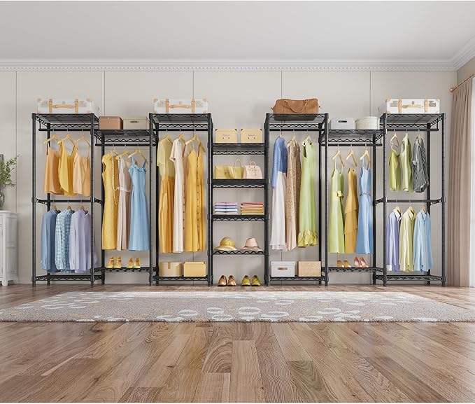 VIPEK V5 Medium Portable Closet Wardrobe Heavy Duty Clothes Rack, Freestanding Closet Metal Clothing Rack with 4 Hang Rods & 8 Shelves, Adjustable Custom Closet Rack, 56.7" Lx15.7 Wx76.4 H, Black