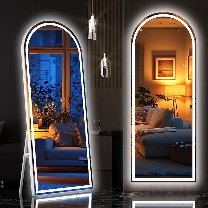 Hasipu 69" X 24" Full Length Mirror with Lights, White Frame Arch Led Mirror Full Length and 3 Colors Temperatures & Brightness Adjustable,Light Up Mirror Full Body for Bedroom Cloakroom Living Room