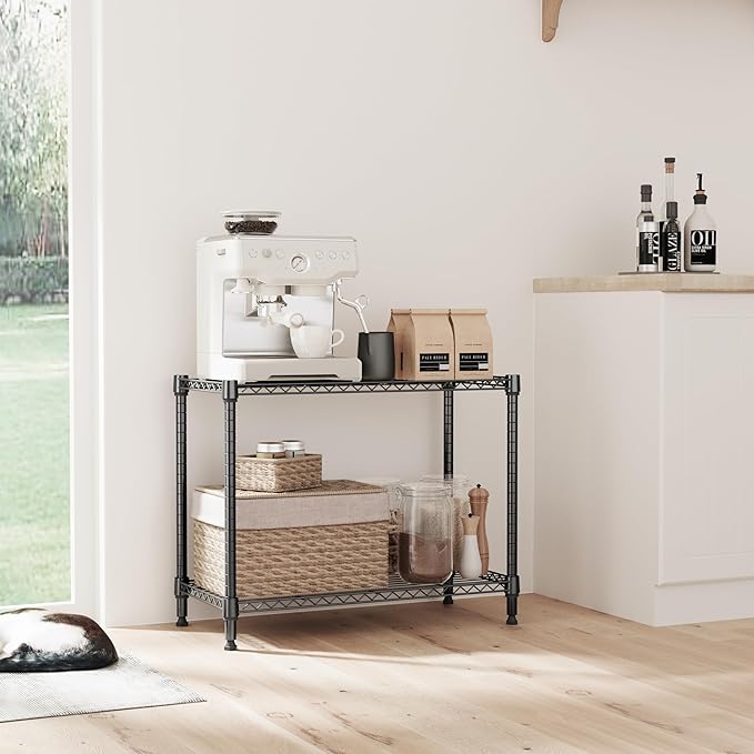 IZEUK 2 Tier Adjustable Metal Storage Shelving Unit, Heavy Duty Wire Rack Organizer for Kitchen, Living Room or Office, 220 lbs Capacity, 27.6 W x 11.8 D x 23.4 H, Black