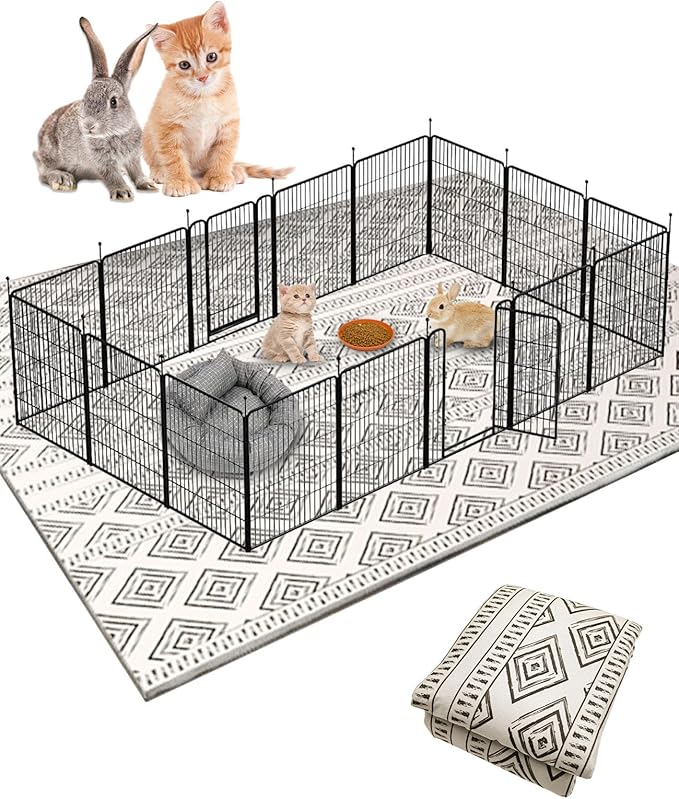 BNOSDM 79"" X 55"" Washable Bunny Cage Liners Large Rug for Rabbits Large Non Slip Pad for Bunnies Resuable Rabbit Liner for Chinchillas Cats Guinea Pigs Ferrets Dogs, Black+grey