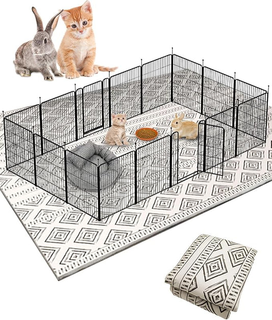 BNOSDM 79"" X 55"" Washable Bunny Cage Liners Large Rug for Rabbits Large Non Slip Pad for Bunnies Resuable Rabbit Liner for Chinchillas Cats Guinea Pigs Ferrets Dogs, Black+grey