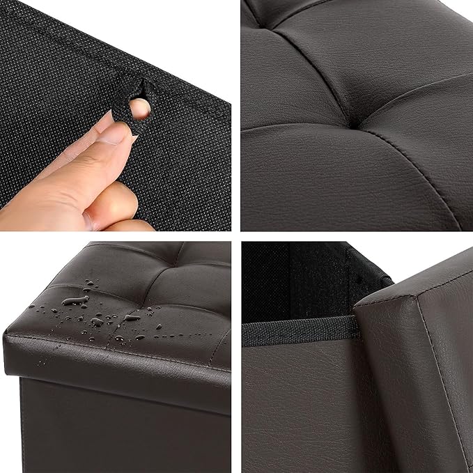 B FSOBEIIALEO Folding Storage Ottoman Cube Footrest Faux Leather for Living Room Seat Chest Brown 12.6"X12.6"X12.6"