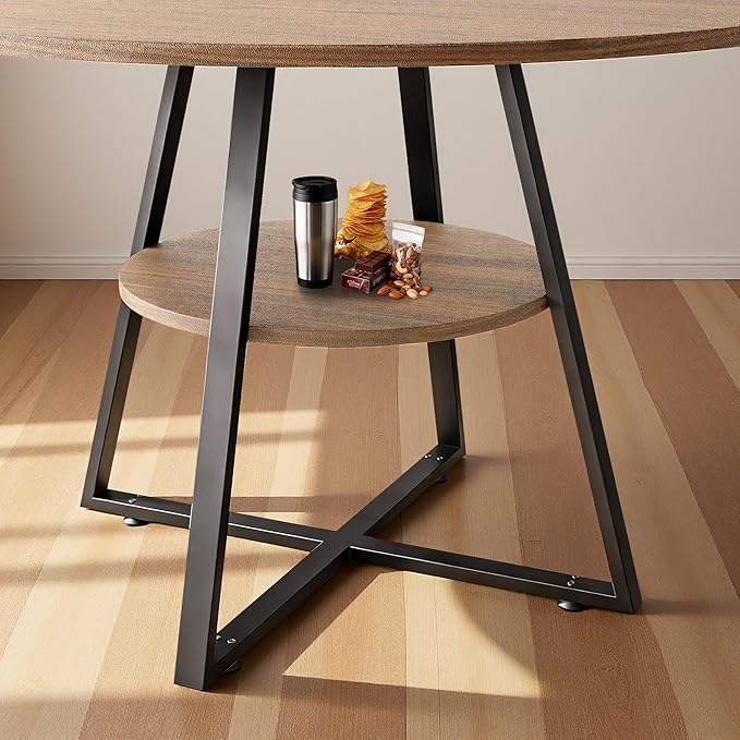 47" Round Dining Table for 4, Kitchen Dining Table with Storage, Wood Circle Dinner Table, Space Saving Dining Room Furniture for Kitchen, Living Room