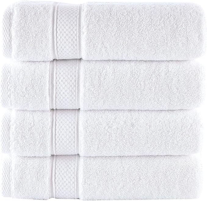 NOVA Luxury Linen - Hotel Quality Turkish Towel Set for Bathroom (4 Pcs Hand Towel Set, Pure White)