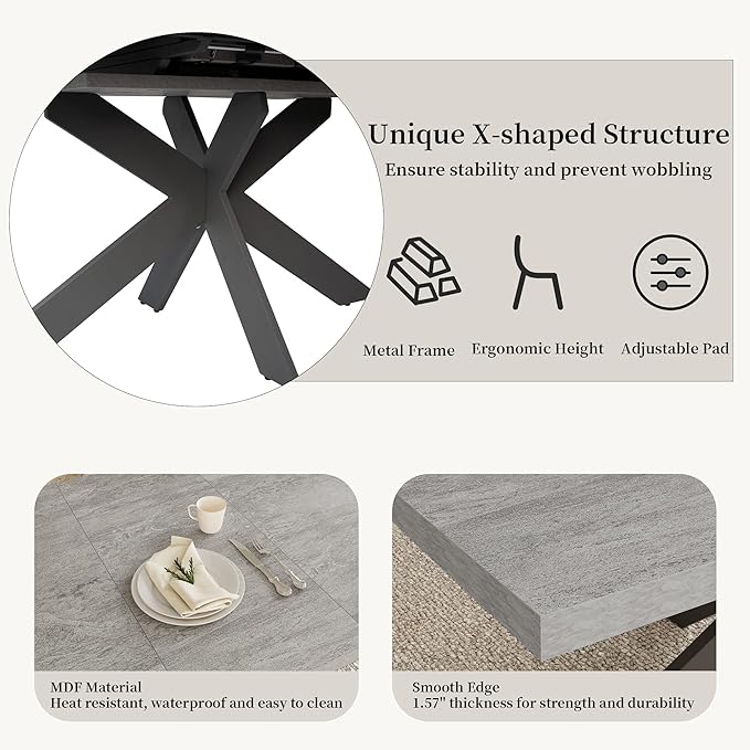 ZckyCine 7-Piece Dining Table Set, 6-Person Modern Rectangular Wooden Expandable Dining Table and 6-Person Leather Dining Chairs, 6-Person Kitchen Table and Chairs, Perfect for Kitchen Dining