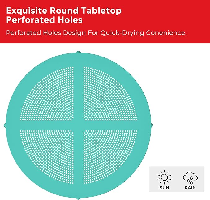 Costaelm Sunshine 31.5" Round Plastic Outdoor Patio Dining Table for 4, Turquoise