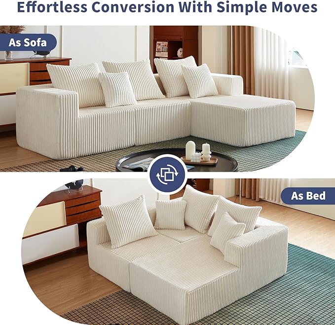 102" Modular Sectional Sofa for Living Room,Boneless Couch in A Box with Ottoman,Memory Foam Sectional Couches for Apartment,Cloud Couch No Assembly Required,Beige