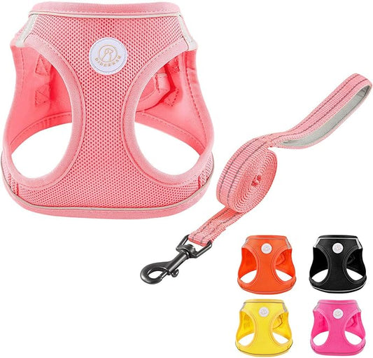 Soft Mesh Dog Harness and Leash Set, No Pull Puppy Harness and Leash Set, Reflective Step in Harness for Small Medium Dogs, Easy Walk Escape Proof Vest Harnesses (Pink, S)