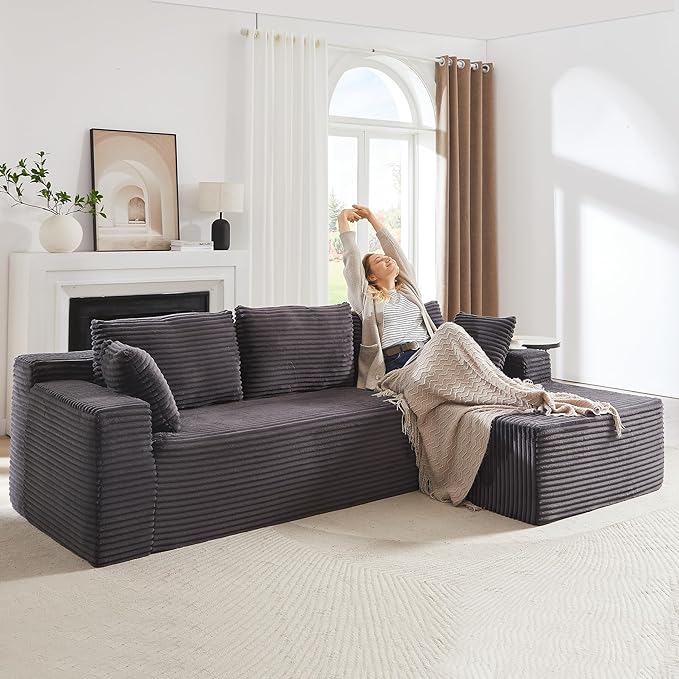 104 Inch Cloud Sectional Couch with L-Shape Chaise,Modern Upholstered Couches with Deep Seat,Corduroy Sponge Compressed Sofa for Living Room, Bedroom,No Assembly Required (Dark Grey)