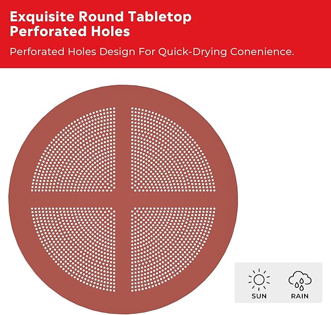 Costaelm Small Patio Table, Outdoor Round Dining Table, Weather Resistant Outside Table for Poolside Deck Lawn Garden Backyard, Red