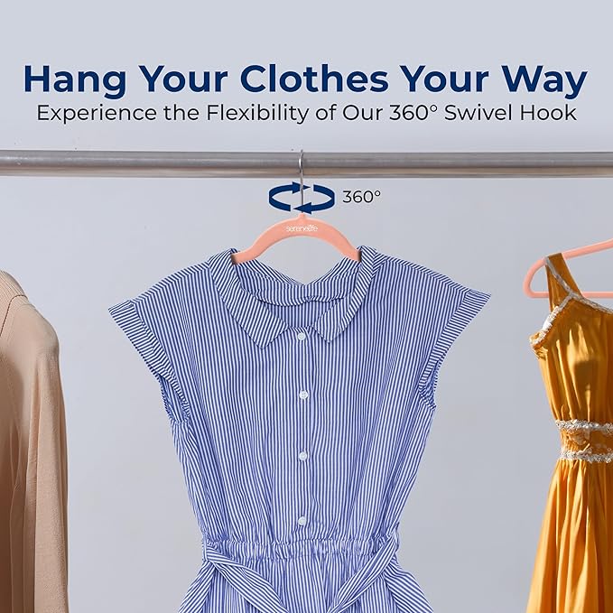 SereneLife 20 Pack Velvet Hangers - Non-Slip Felt Hangers with 360° Swivel Hook - Ultra-Thin, Lightweight, Space Saving for Shirts, Sweaters, Hoodies, Kids Clothes & Dresses
