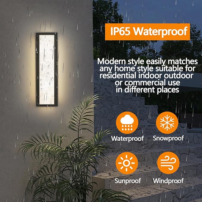 Outdoor Wall Light LED 26W, Modern Exterior Lighting Fixture with Resin Shade - 24.8in Rectangle Waterproof Porch Sconce IP65 for Garage,Front Door,Patio