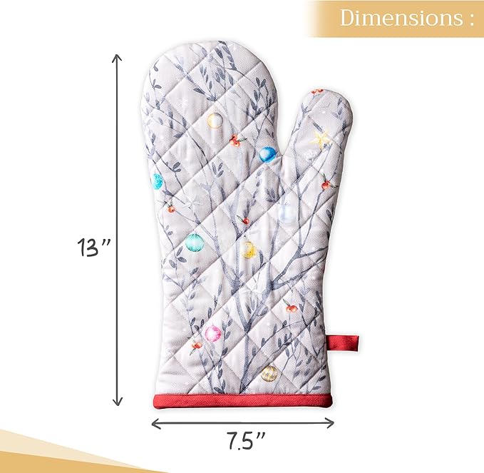 Maison d' Hermine Oven Gloves 100% Cotton Oven Mitt 7" x 13" with Loop Heat Resistant BBQ Cooking Gloves for Thanksgiving Christmas Decorations Baking Handling Hot Pans (Pack of 1, Fairy Christmas)