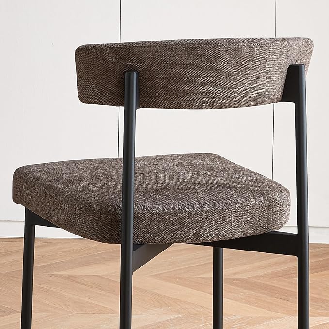 Grey Fabric Dining Chairs Set of 2, Armless Upholstered Kitchen Chair,Modern Dining Room Chair with Curved Backrest