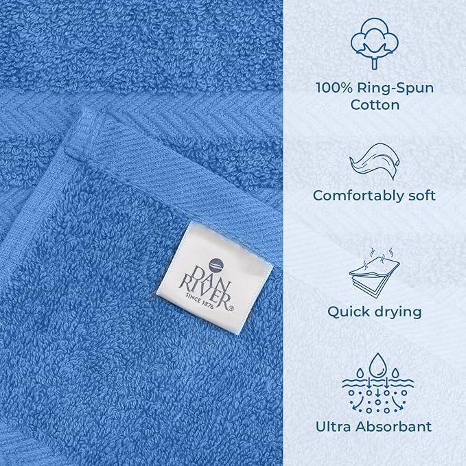 DAN RIVER 2 Pack Luxury Bath Sheets 35x70, 600 GSM, Soft & Quick Dry 100% Ring Spun Cotton Towels Ideal for Hotels, Spas, Gyms & Salons Extra Large, Medium Blue