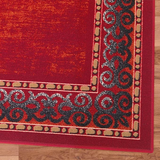 Antep Rugs Alfombras Bordered Modern 3x5 Non-Slip (Non-Skid) Low Pile Rubber Backing Indoor Area Rug (Maroon Red, 3' x 5')