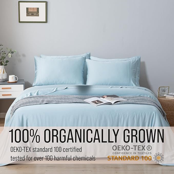 Bella Coterie 7 Piece Luxury Bamboo Viscose Split King Size Sheet Set | 2 Fitted Sheets for Adjustable Beds | 100% Organically Grown | Cooling for Hot Sleepers | 4 Pillowcases [Coastal Blue]