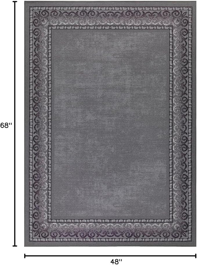Antep Rugs Alfombras Bordered Modern 4x6 Non-Slip (Non-Skid) Low Pile Rubber Backing Indoor Area Rug (Gray, 4' x 5'8")