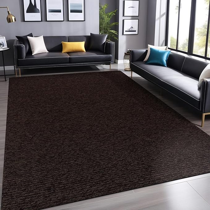 Non Slip Brown Solid Rubber Back Thing Rug for Living Room 3x5 Area Rugs for Kitchen, Rugs for Bedroom, Stain Resistant Easy Cleaning Non Shedding Carpet Brown 3 x 5