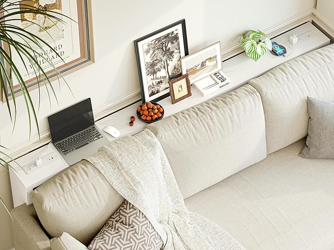 TIQLAB Sofa Table, 79 inch (1.2'' Thickness) Long Console Table Behind Couch, Narrow Entryway Table with Angled Metal Frame, Industrial Console Table, White