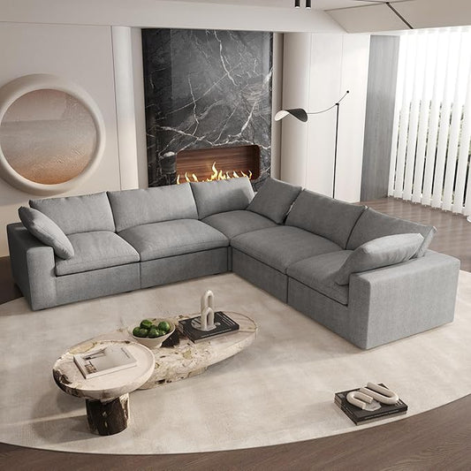 Cloud Couch Modular Sectional Sofa,160" V Shaped Convertible Couches with Corner Sofa for Living Room,5 Seater Minimalist Deep Couches,Sofa Covers Washable&Replaceable(Grey)