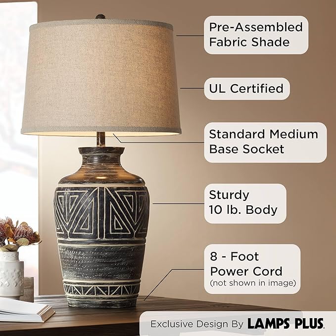 John Timberland Miguel Rustic Southwestern Style Table Lamp 32" Tall Earth Tone Jar Linen Fabric Drum Shade Decor for Living Room Bedroom House Bedside Nightstand Home Office Entryway Reading