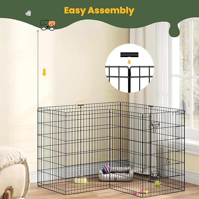 Yaheetech 34" High 8 Panel Foldable Metal Dog Exercise Pen Pet Playpen Dog Fence Outdoor & Indoor Use for Small Animals with Door Black