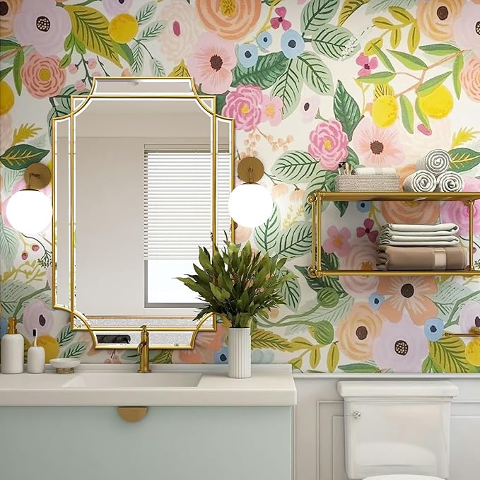 Gold Beveled Mirror, 20"x30" Bathroom Vanity Mirrors for Over Sink, Modern Rectangle Mirror with Wood Frame, Elegant Decorative Mirrors for Living Room Bedroom Fireplace Entryway Hallway