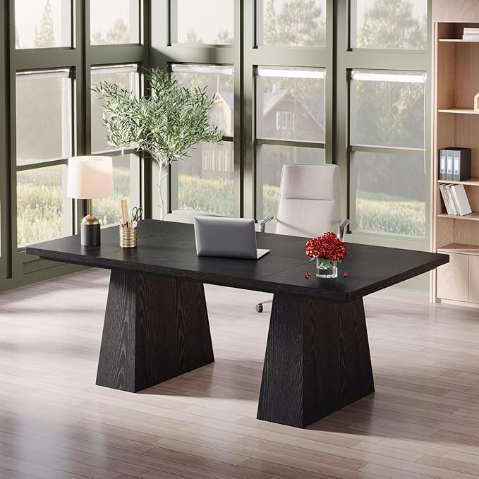 Tribesigns 63-Inch Executive Desk, Large Office Computer Desk with Double Pedestal, Modern Simple Workstations Writing Table Conference Table Business Furniture for Home Office, Black